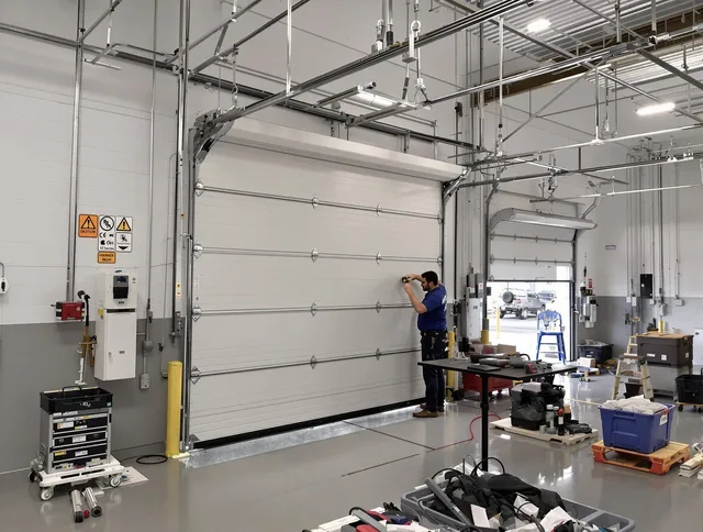 Commercial garage door repair being performed by Sanford Garage Door Repair expert in Sanford