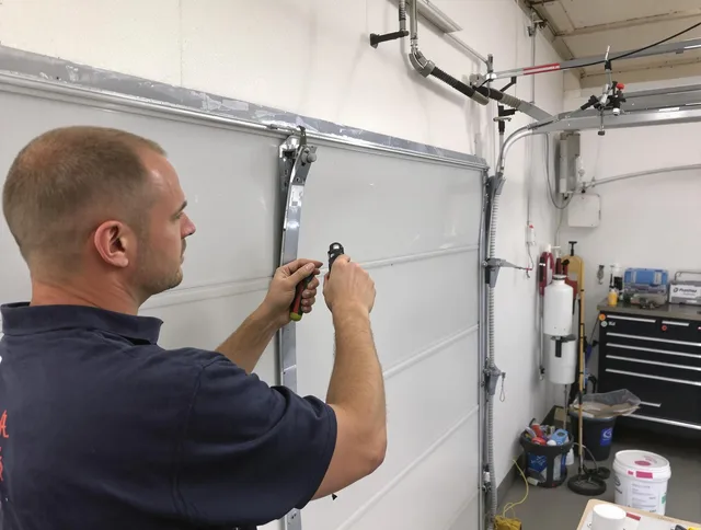 Before and after garage door dent repair by Sanford Garage Door Repair in Sanford
