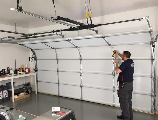 Sanford Garage Door Repair certified technician performing overhead door system repair in Sanford