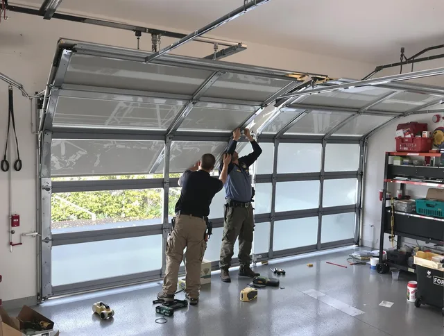 Sanford Garage Door Repair expert performing precise panel replacement on Sanford garage door